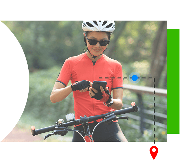 Locator cyclist searching for location on phone