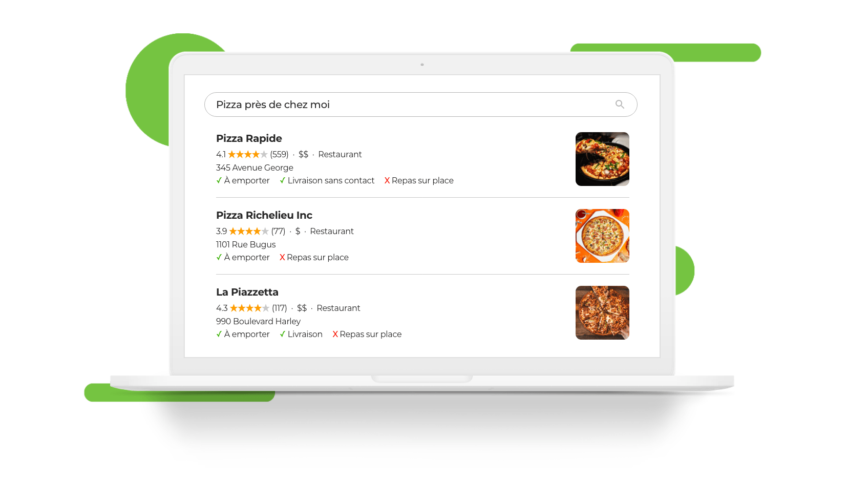 pizza near me results page on laptop
